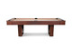 Side profile of Zoey slate pool table showing tapered U-leg design, warm wood grain, and smooth maple apron. Side profile of Zoey slate pool table showing tapered U-leg design, warm wood grain, and smooth maple apron.